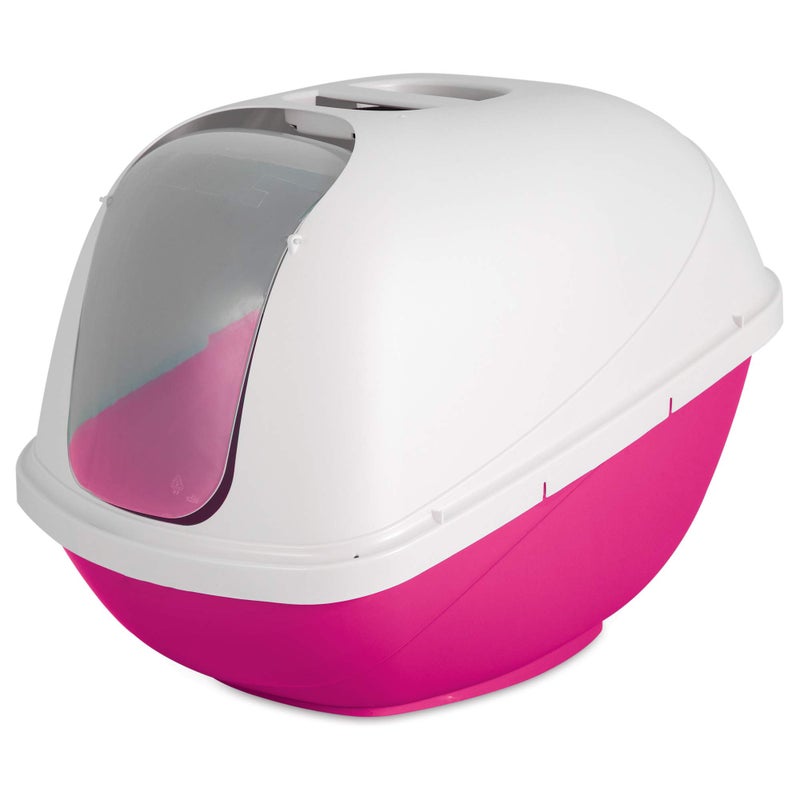 Petmate Basic Hooded Cat Litter Pan, Large, Pink and White, Made in USA - Image 1